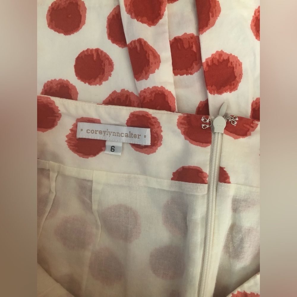 Anthropologie Corey Lynn Calter Skirt Sz 6 White Red Polka Dot Cotton Pencil - Picture 6 of 7
